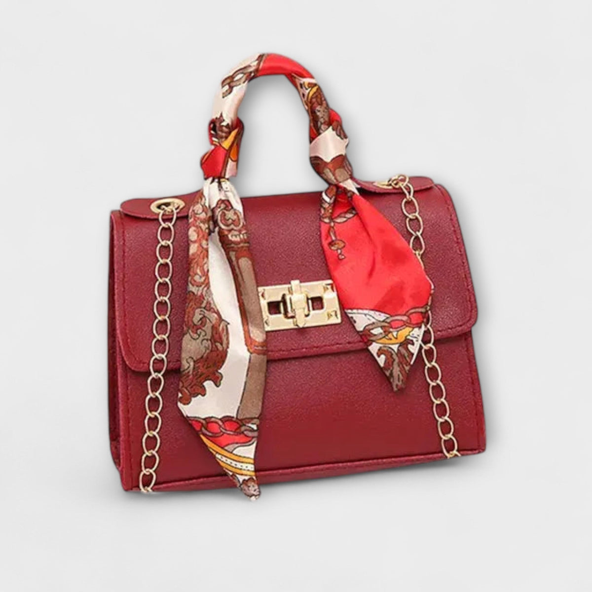 Scarf Handle Chain Strap Twist Lock Crossbody Bag