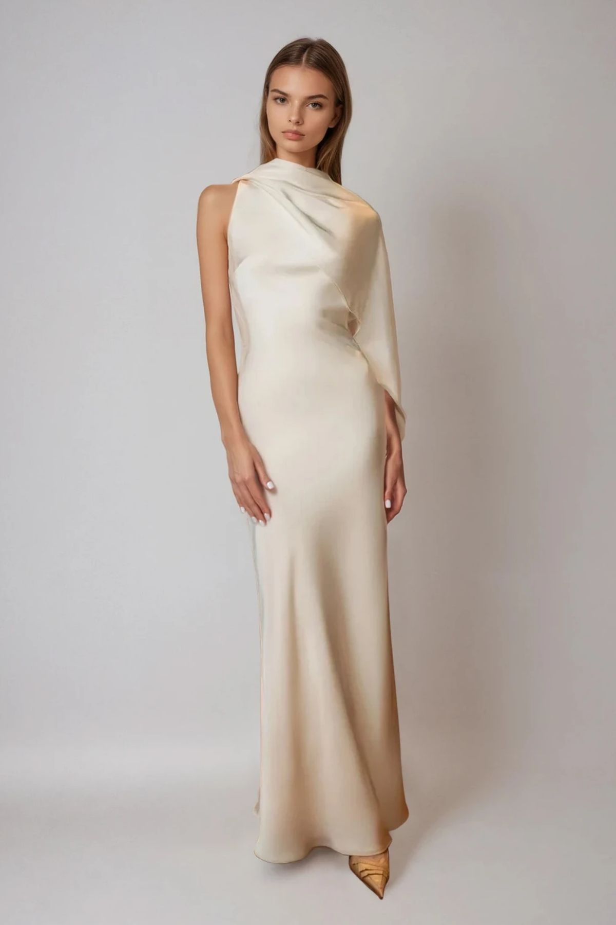 Drago Draped Back Satin Maxi Dress - View 2