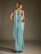 Rhinestone Scarf Mesh Maxi Dress - View 6