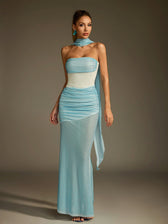 Rhinestone Scarf Mesh Maxi Dress - View 3