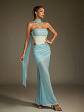 Rhinestone Scarf Mesh Maxi Dress - View 2