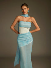 Rhinestone Scarf Mesh Maxi Dress - View 5