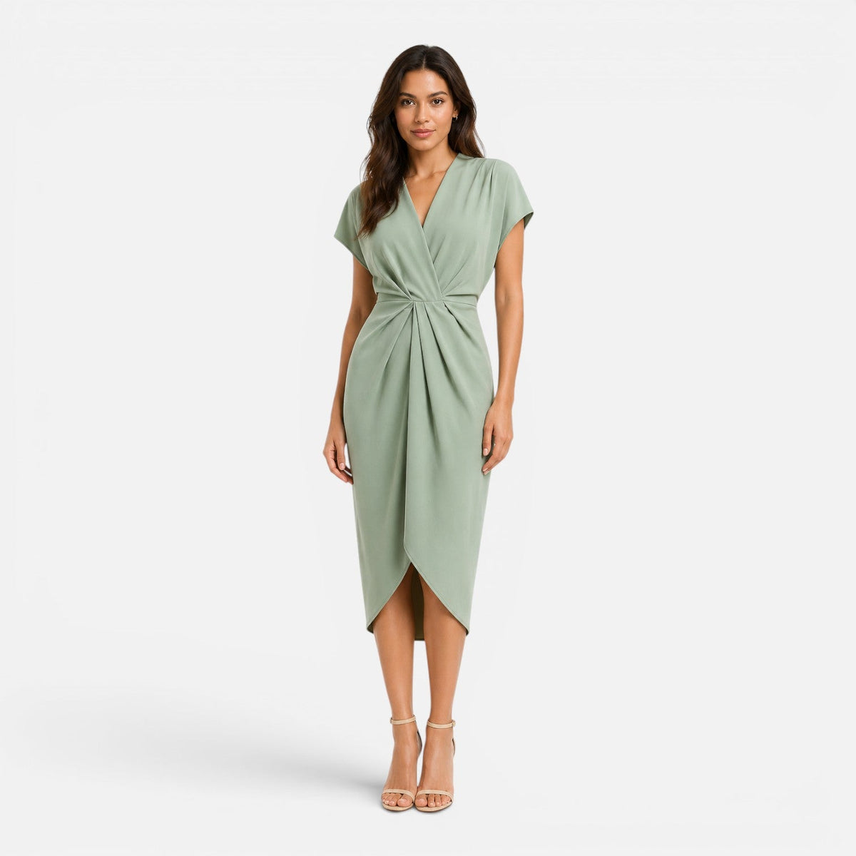 Maison Straver | Women’s Midi Dress Draped Front Elegant Slim Fit Side Slit