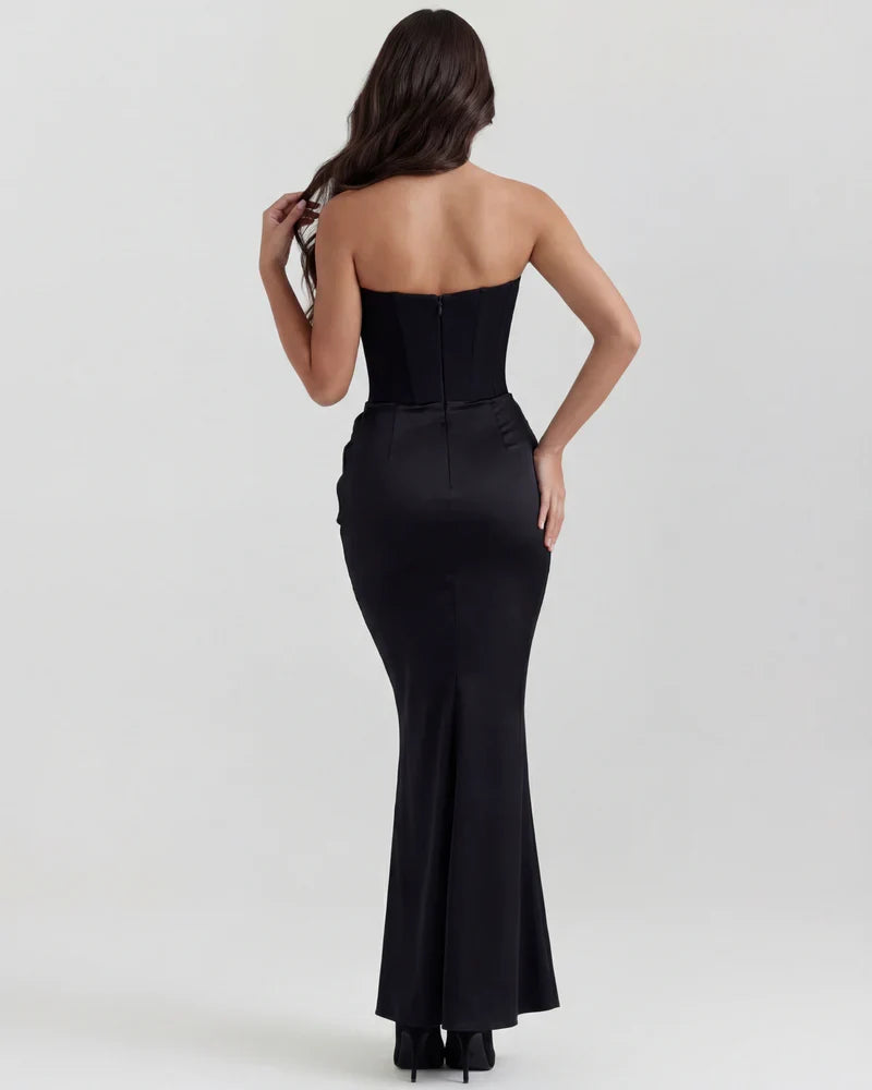 Women’s Strapless Corset Satin Maxi Dress