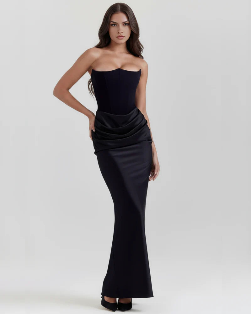 Women’s Strapless Corset Satin Maxi Dress