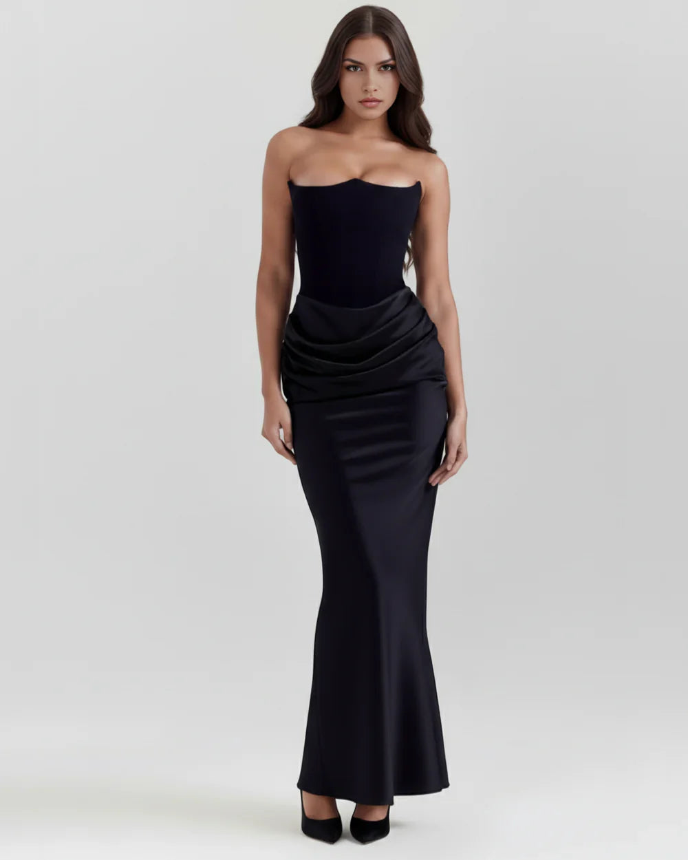 Women’s Strapless Corset Satin Maxi Dress