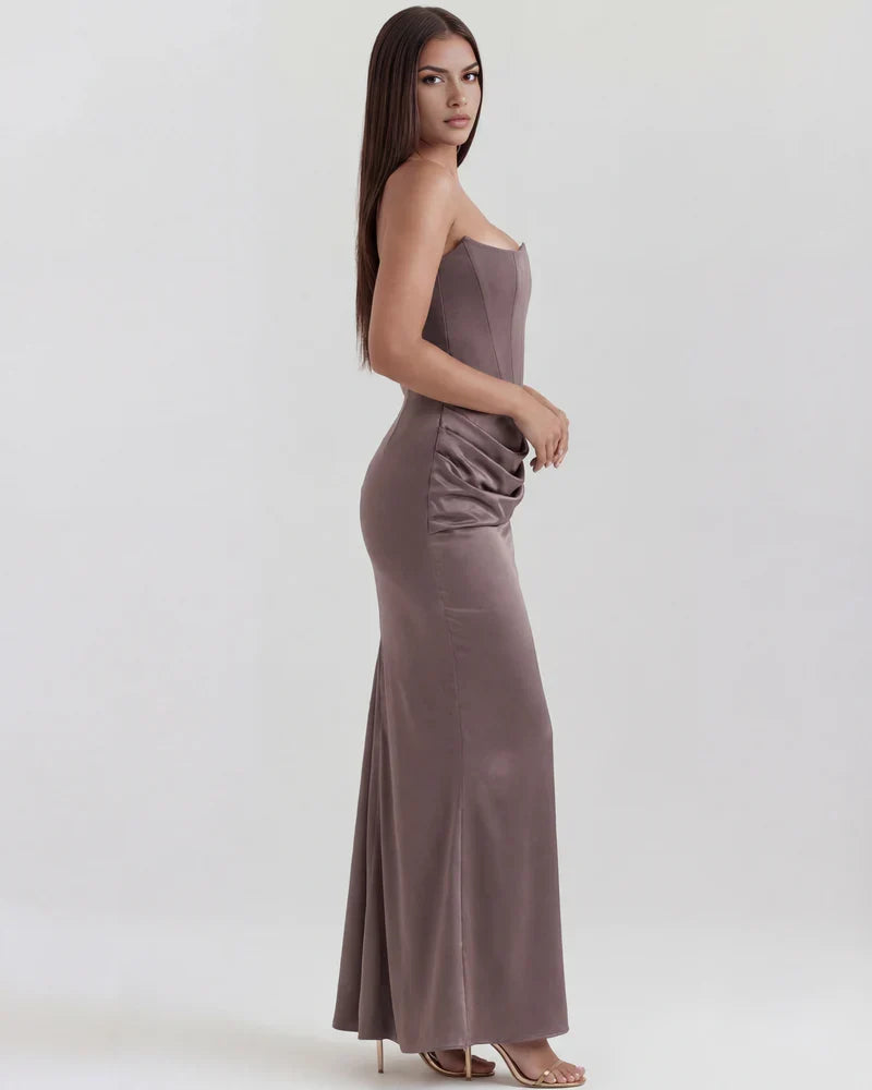 Women’s Strapless Corset Satin Maxi Dress