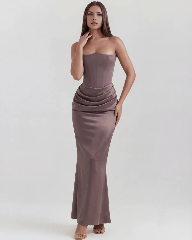 Women’s Strapless Corset Satin Maxi Dress