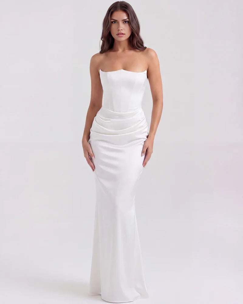 Women’s Strapless Corset Satin Maxi Dress
