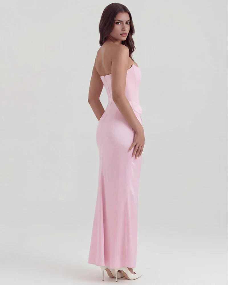 Women’s Strapless Corset Satin Maxi Dress