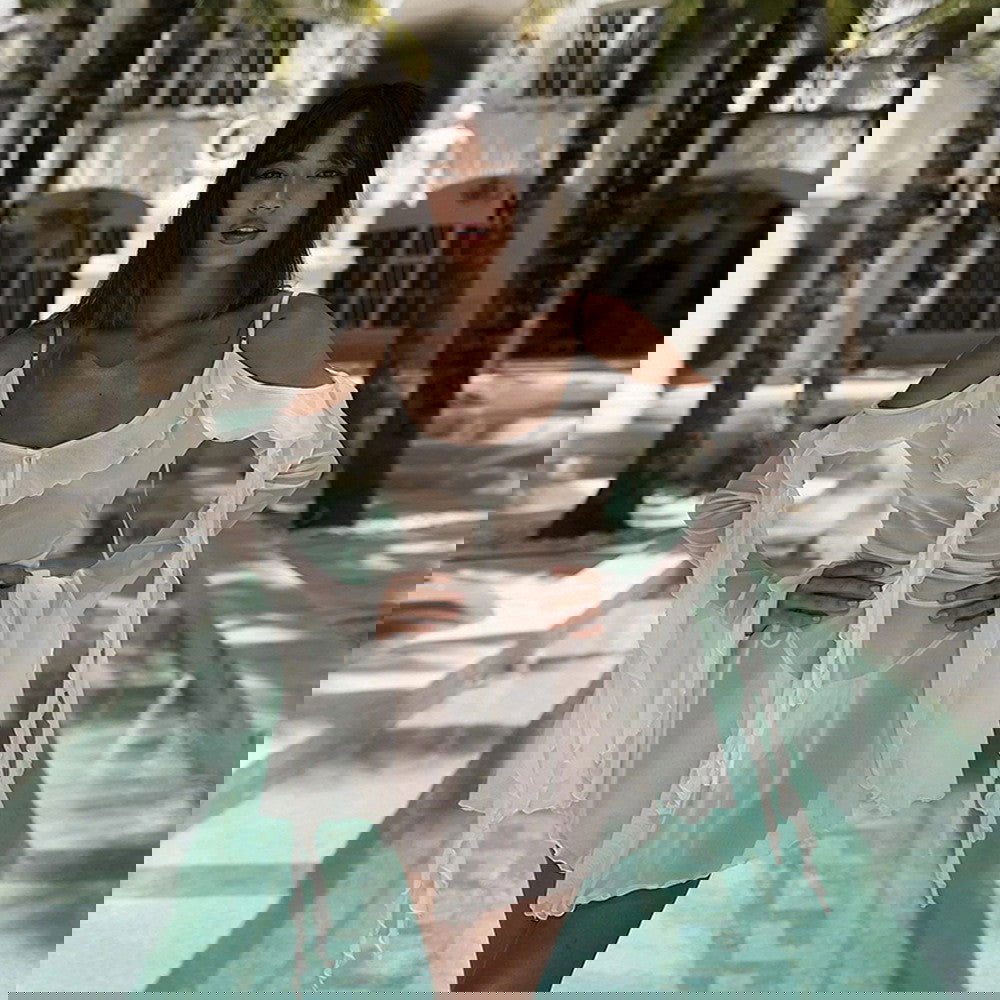 Dress Straps Tulle Sheer Long Sleeve Slim Fit Dress