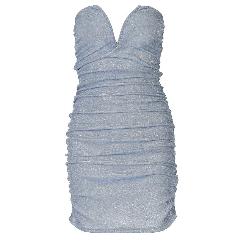 Strapless Sweetheart Ruched Glitter Bodycon Mini Party Dress
