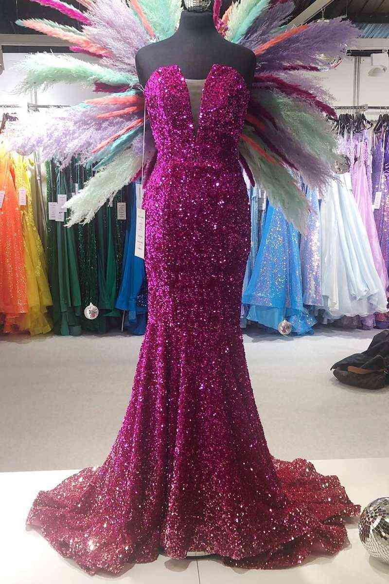 ' Sexy Mermaid  Strapless Sequin Long Prom Dress