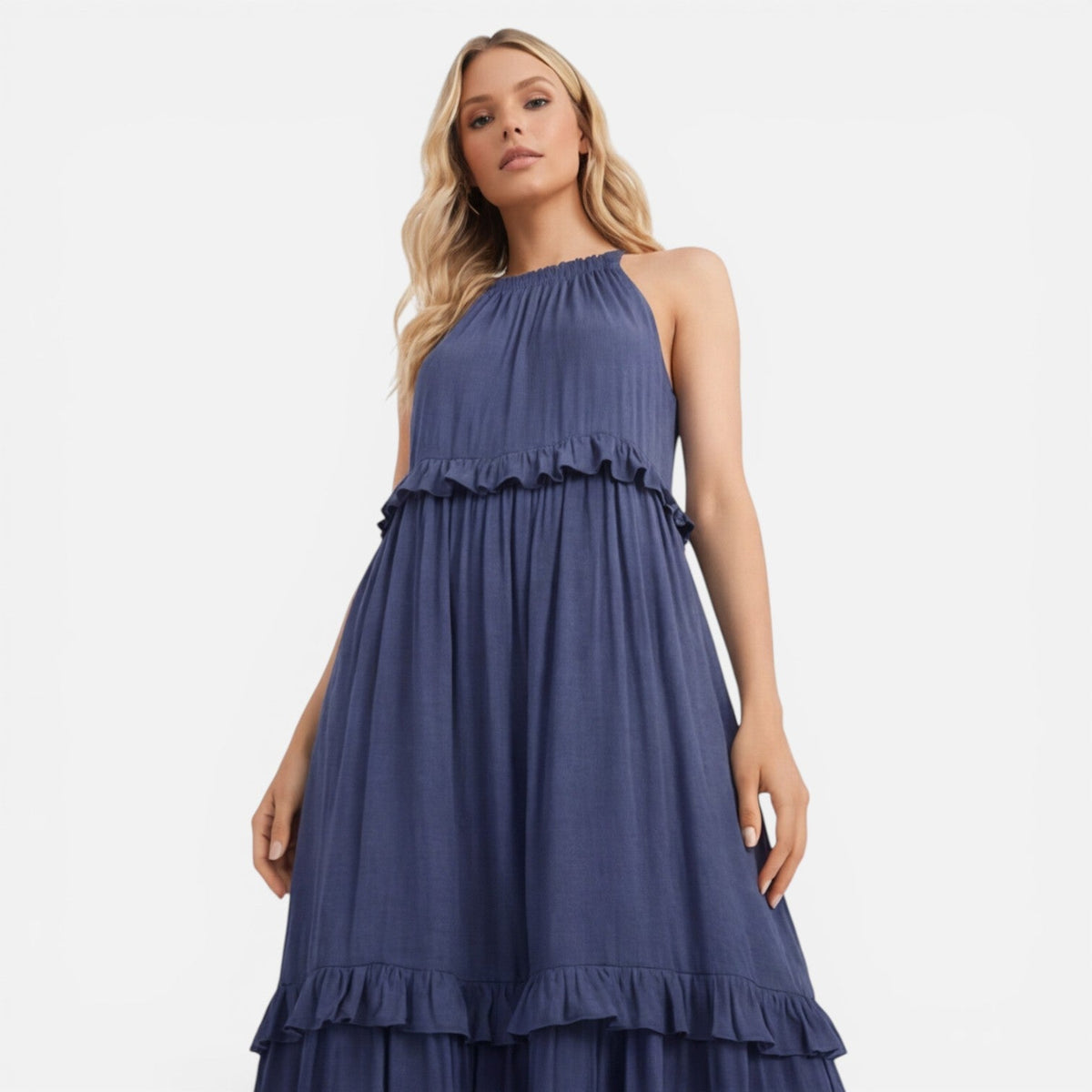 Halter Neck Tiered Ruffle Maxi Dress