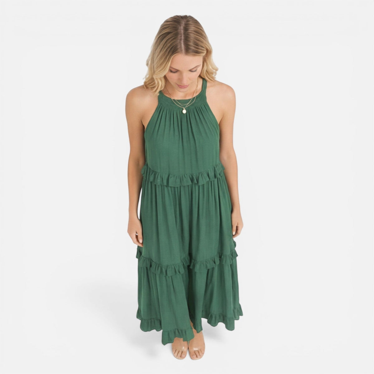 Halter Neck Tiered Ruffle Maxi Dress