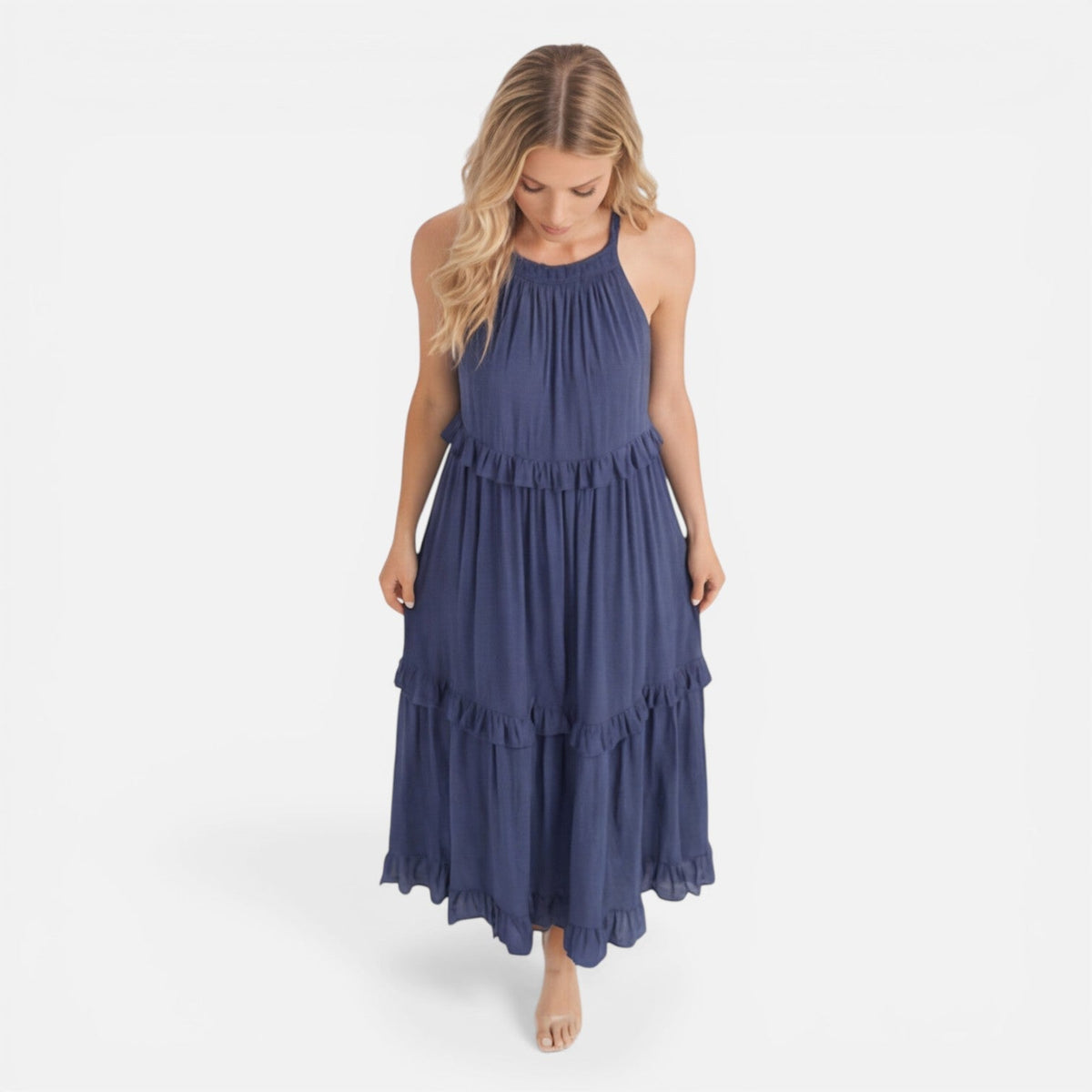 Halter Neck Tiered Ruffle Maxi Dress