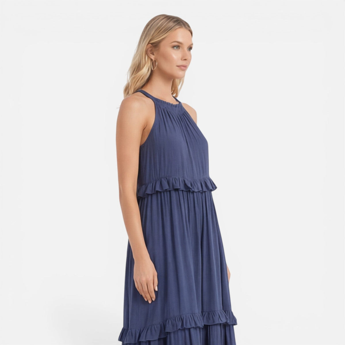 Halter Neck Tiered Ruffle Maxi Dress