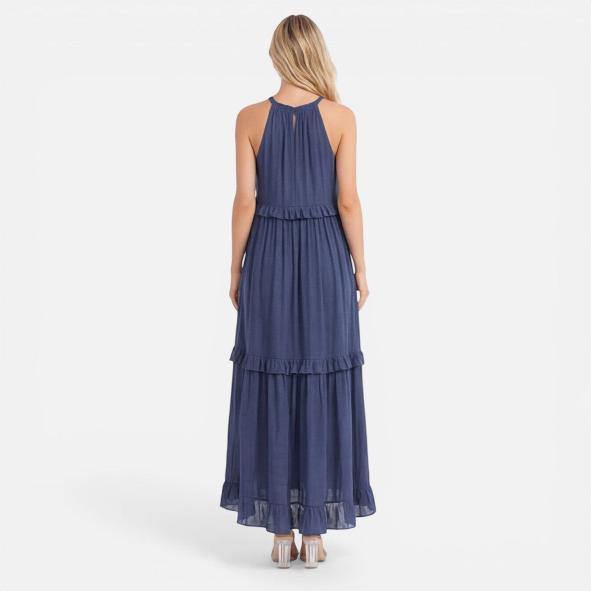 Halter Neck Tiered Ruffle Maxi Dress