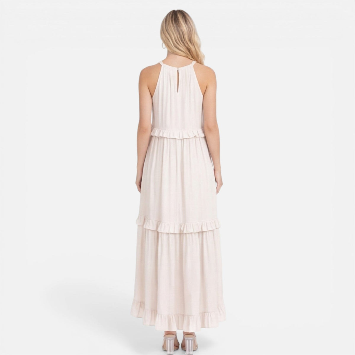 Halter Neck Tiered Ruffle Maxi Dress