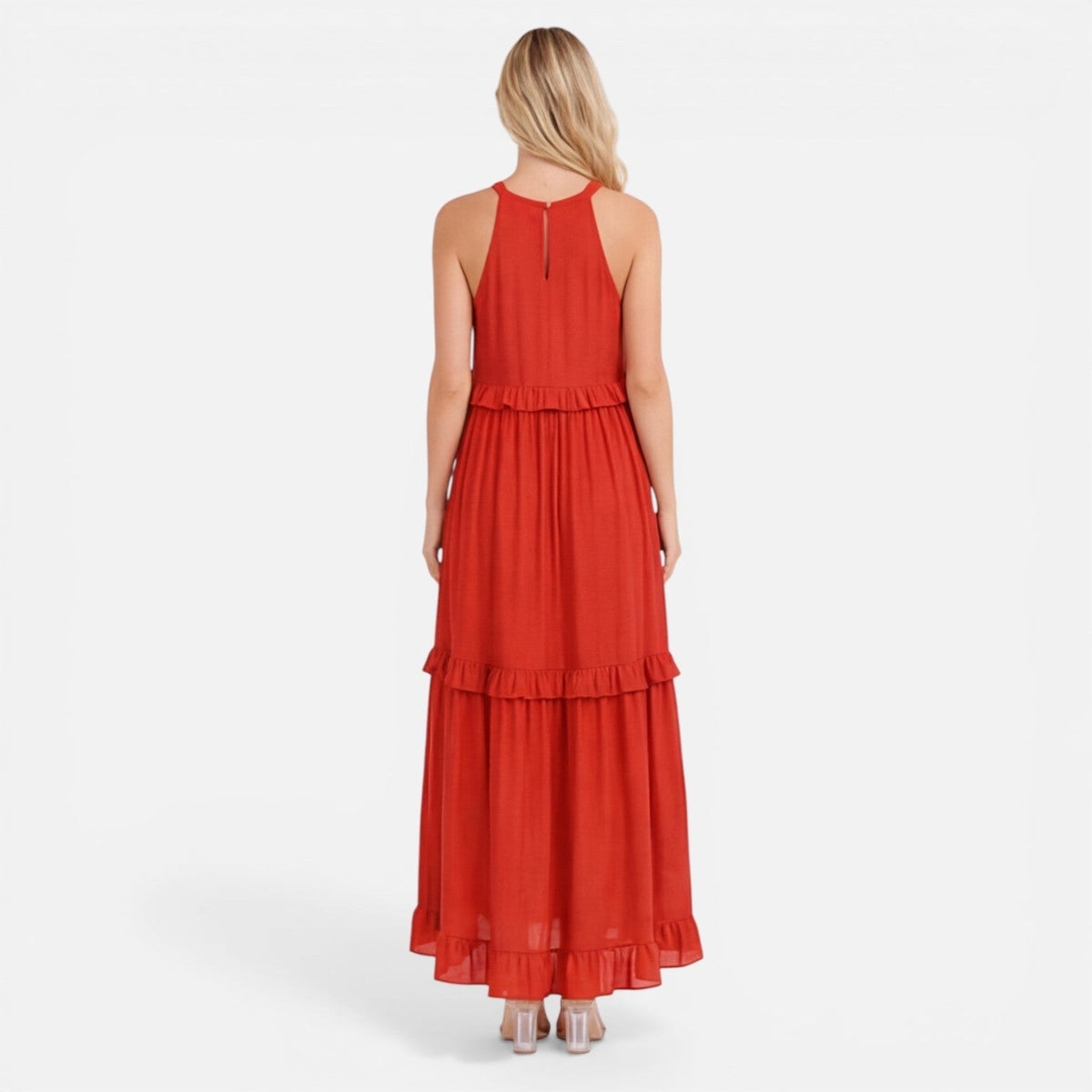 Halter Neck Tiered Ruffle Maxi Dress