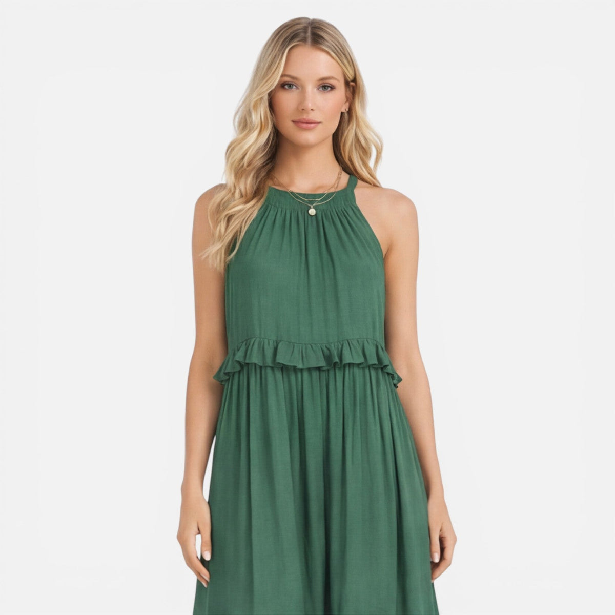 Halter Neck Tiered Ruffle Maxi Dress