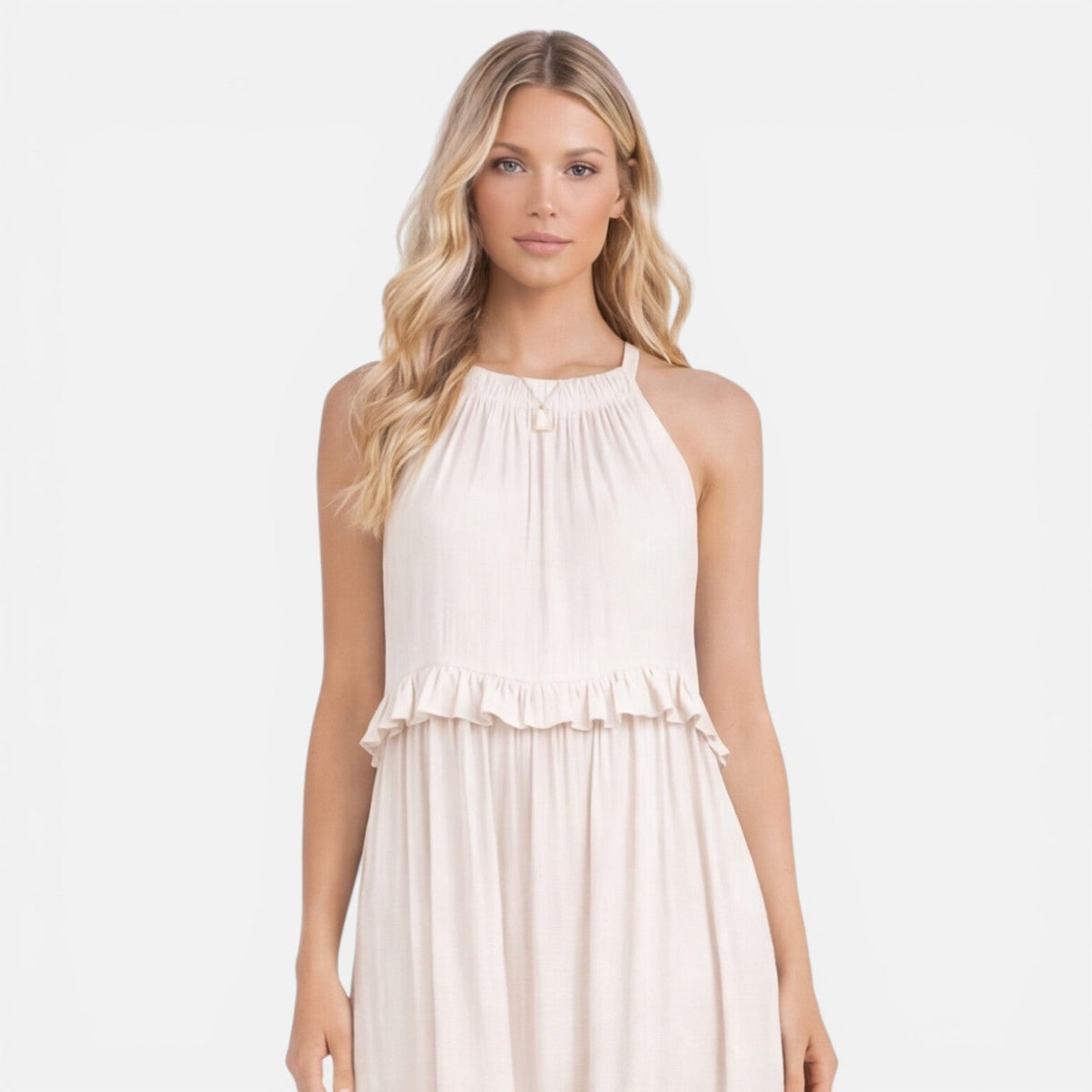 Halter Neck Tiered Ruffle Maxi Dress