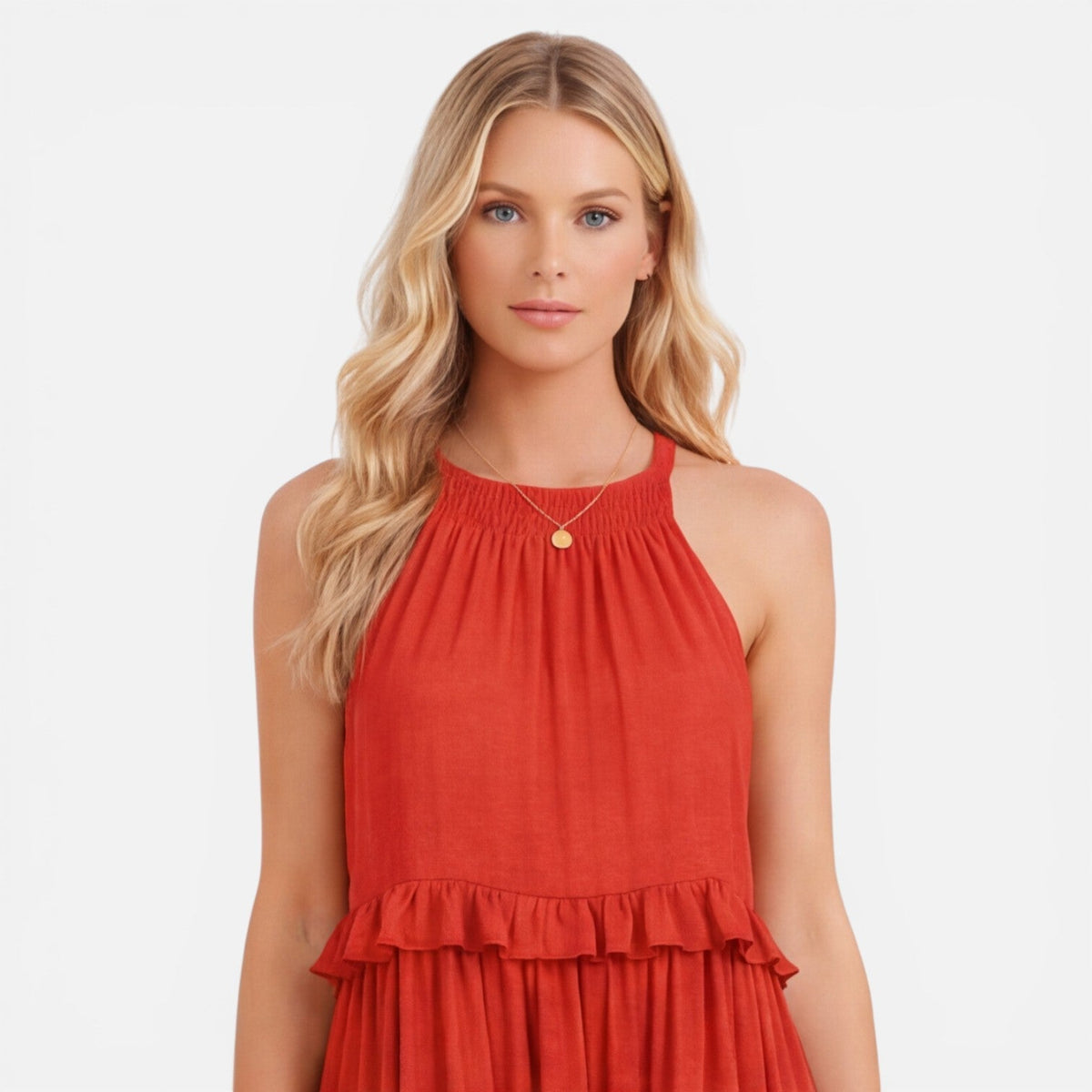 Halter Neck Tiered Ruffle Maxi Dress
