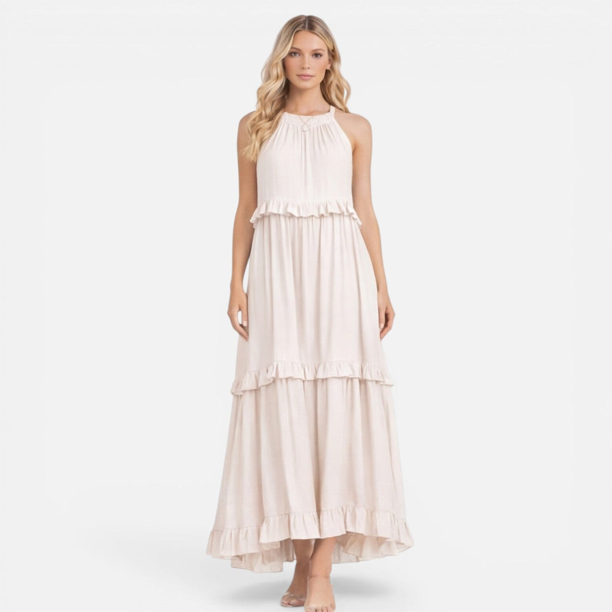 Halter Neck Tiered Ruffle Maxi Dress