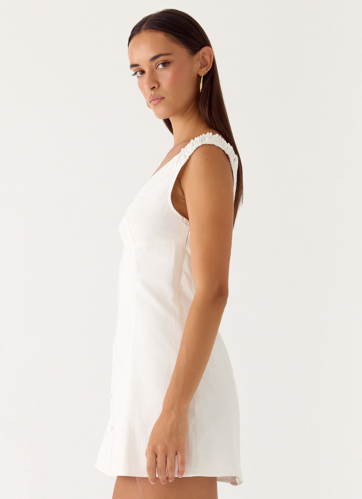 V-Neck Ruched Strap Button Front A-Line Mini Dress 2