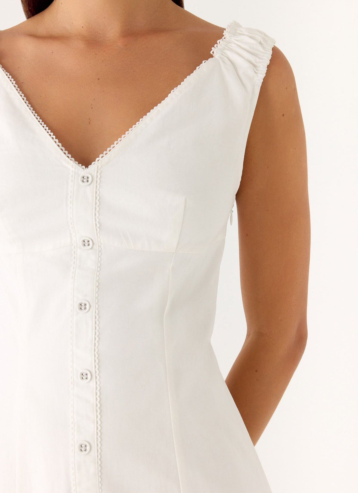 V-Neck Ruched Strap Button Front A-Line Mini Dress 6