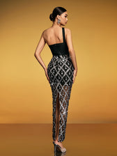 Sequin Crystal Split Bandage Maxi Dress - View 6
