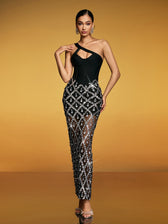 Sequin Crystal Split Bandage Maxi Dress - View 2