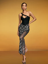 Sequin Crystal Split Bandage Maxi Dress