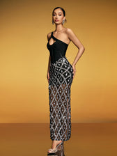 Sequin Crystal Split Bandage Maxi Dress - View 4