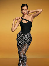 Sequin Crystal Split Bandage Maxi Dress - View 5
