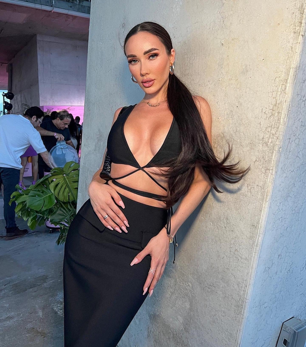 Deep V-Neck Wrap Tie Crop Top and Maxi Skirt Two Piece Set 11