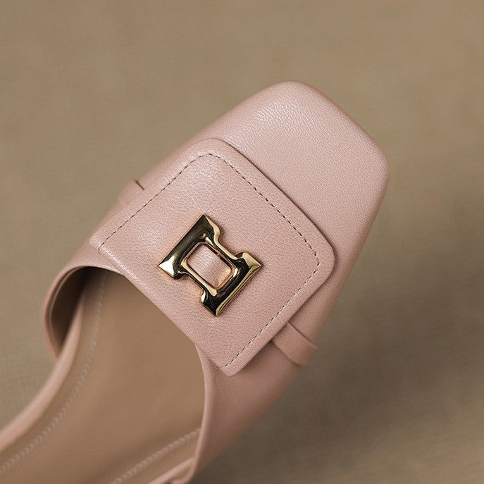 Square Toe Metal Buckle Ankle Strap Block Heel Mary Jane Pumps