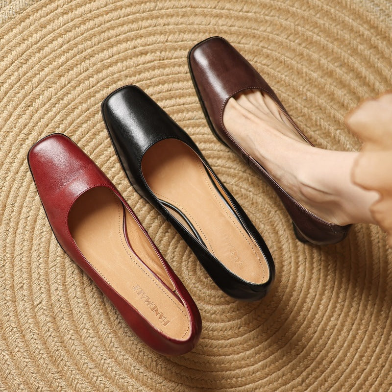 Square Toe Slip On Sculpted Block Heel Pumps