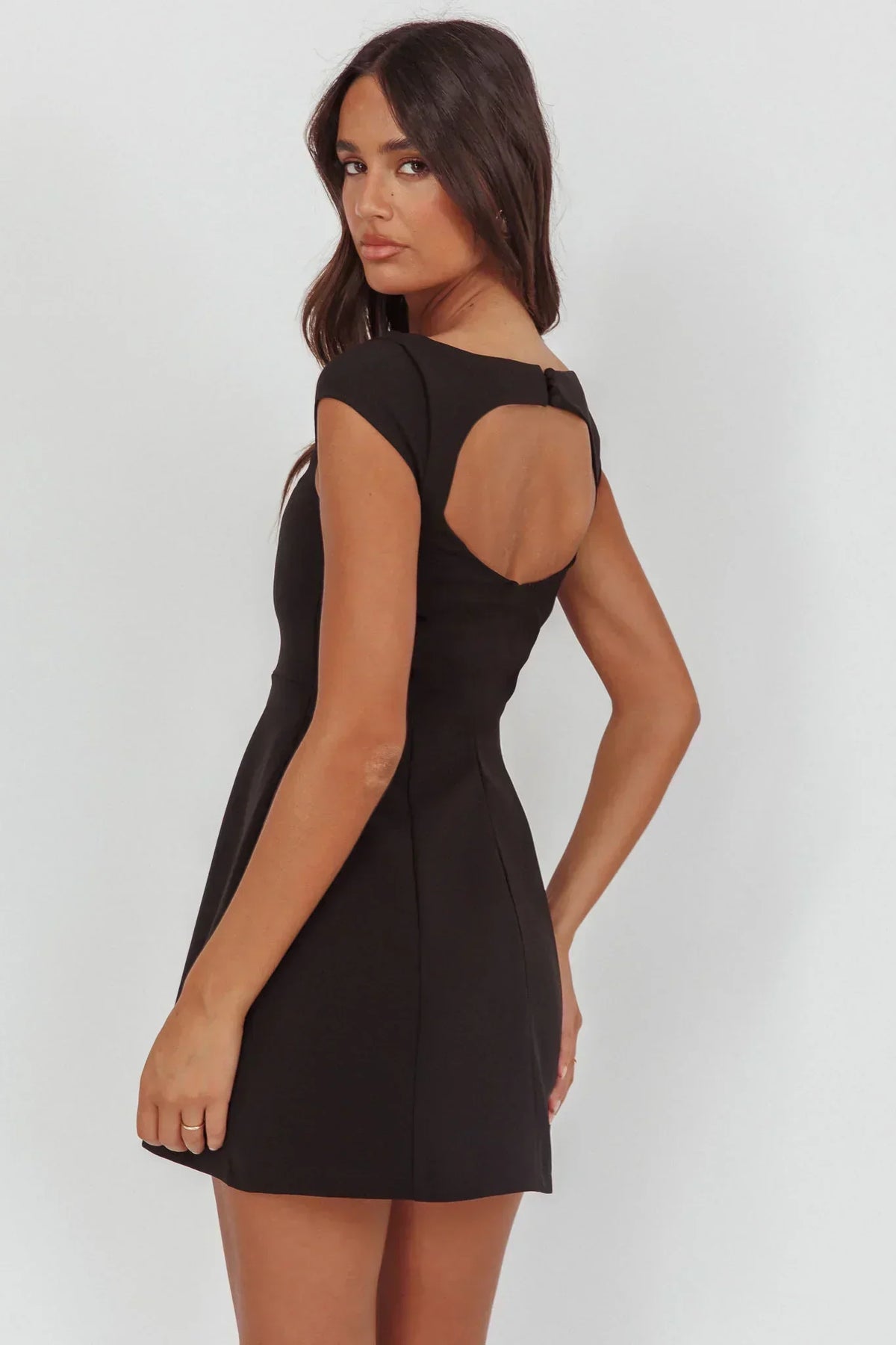Cap Sleeve Boat Neck Button Front Tulip Mini Dress 2