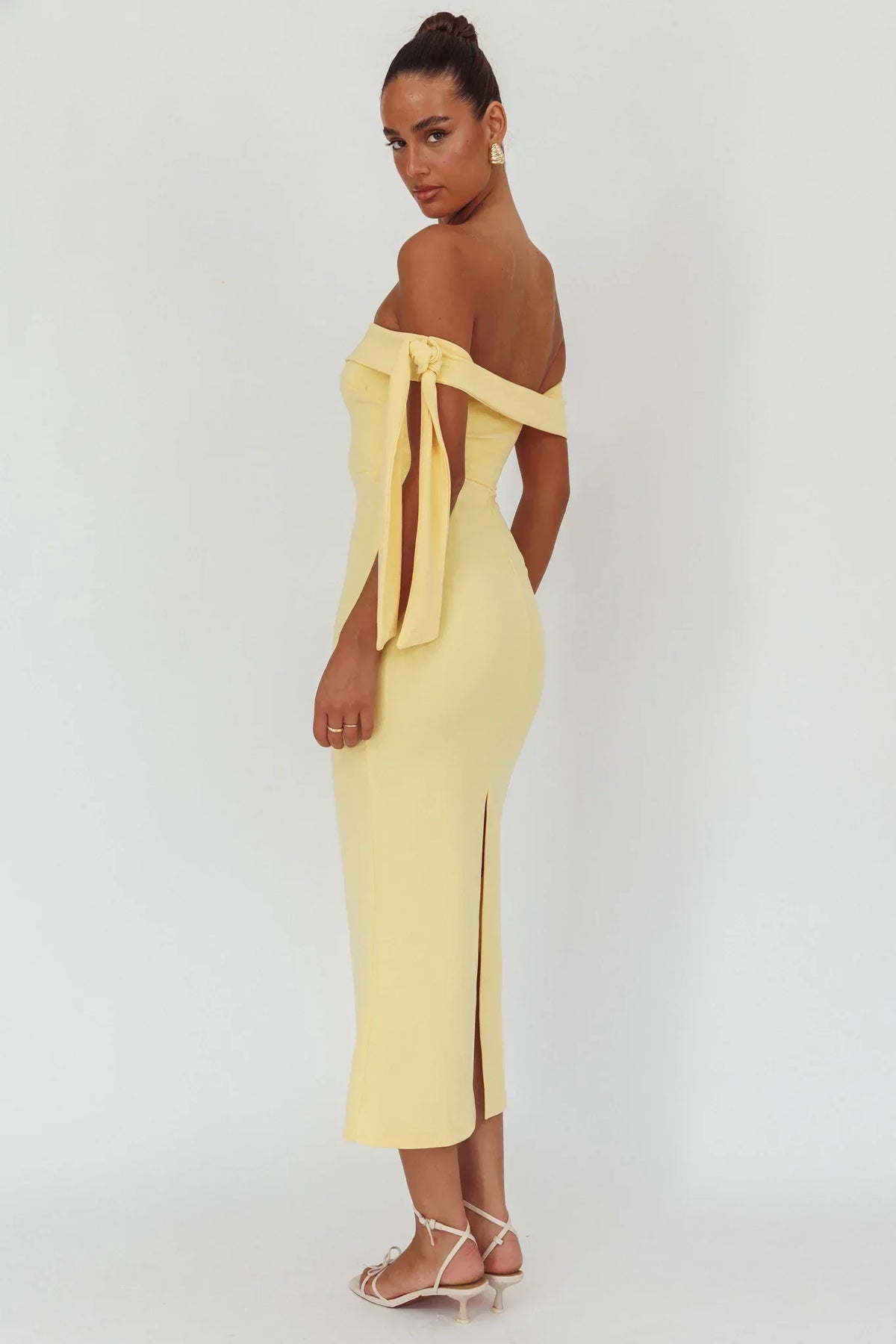 Aurora Sky Off-Shoulder Tie Maxi Dress Lemon