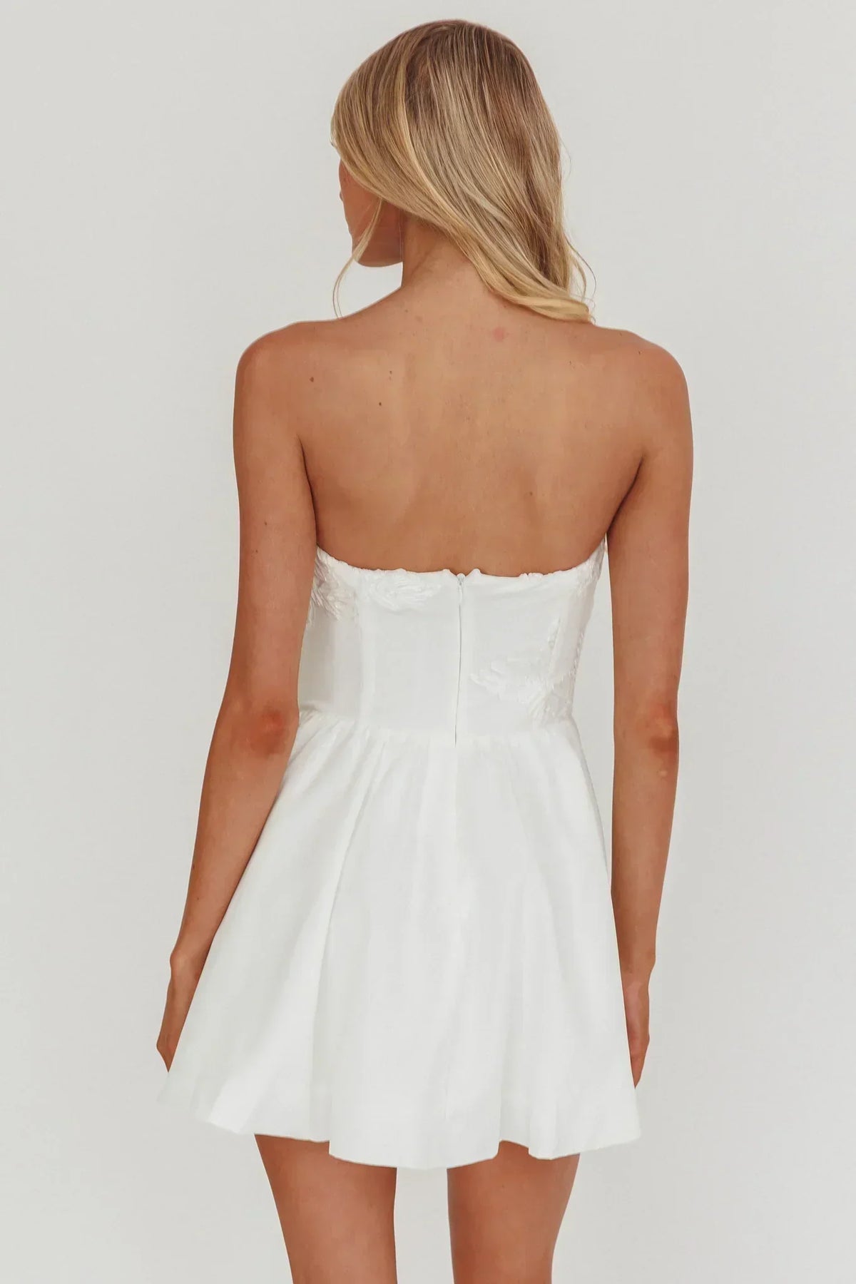 Fiora Basque Waist Strapless Mini Dress White