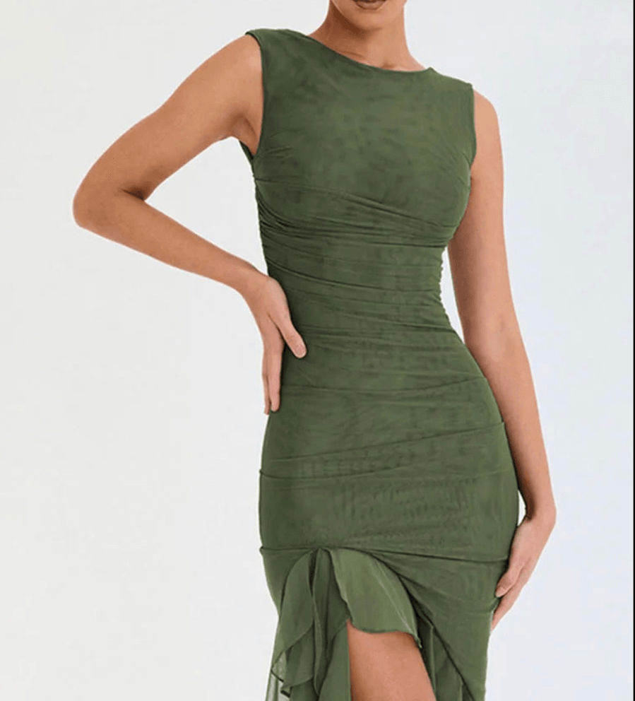 Anny | Tulle Midi Dress Army Green