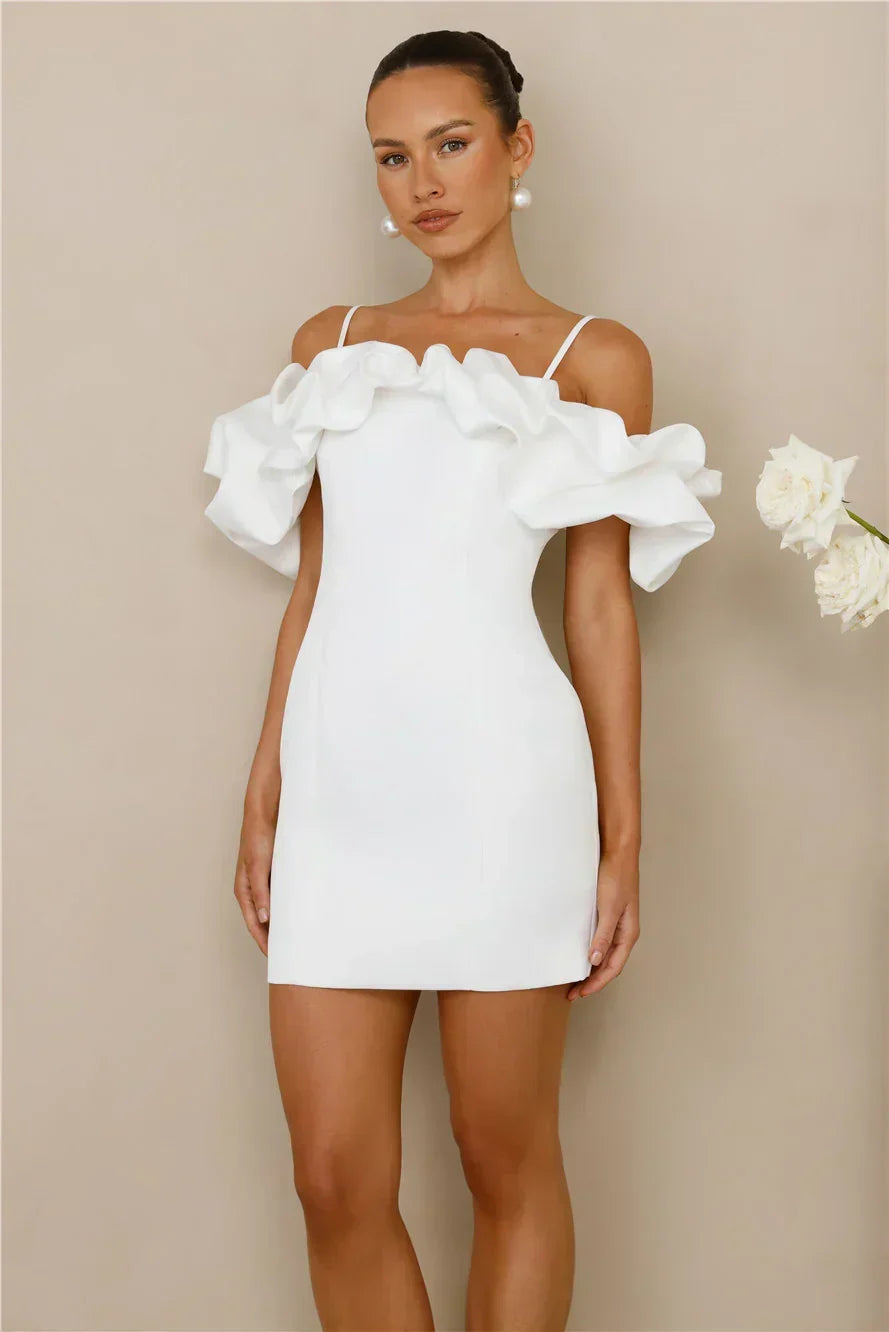 Off Shoulder Ruffle Sleeve Spaghetti Strap Bodycon Mini Dress 13