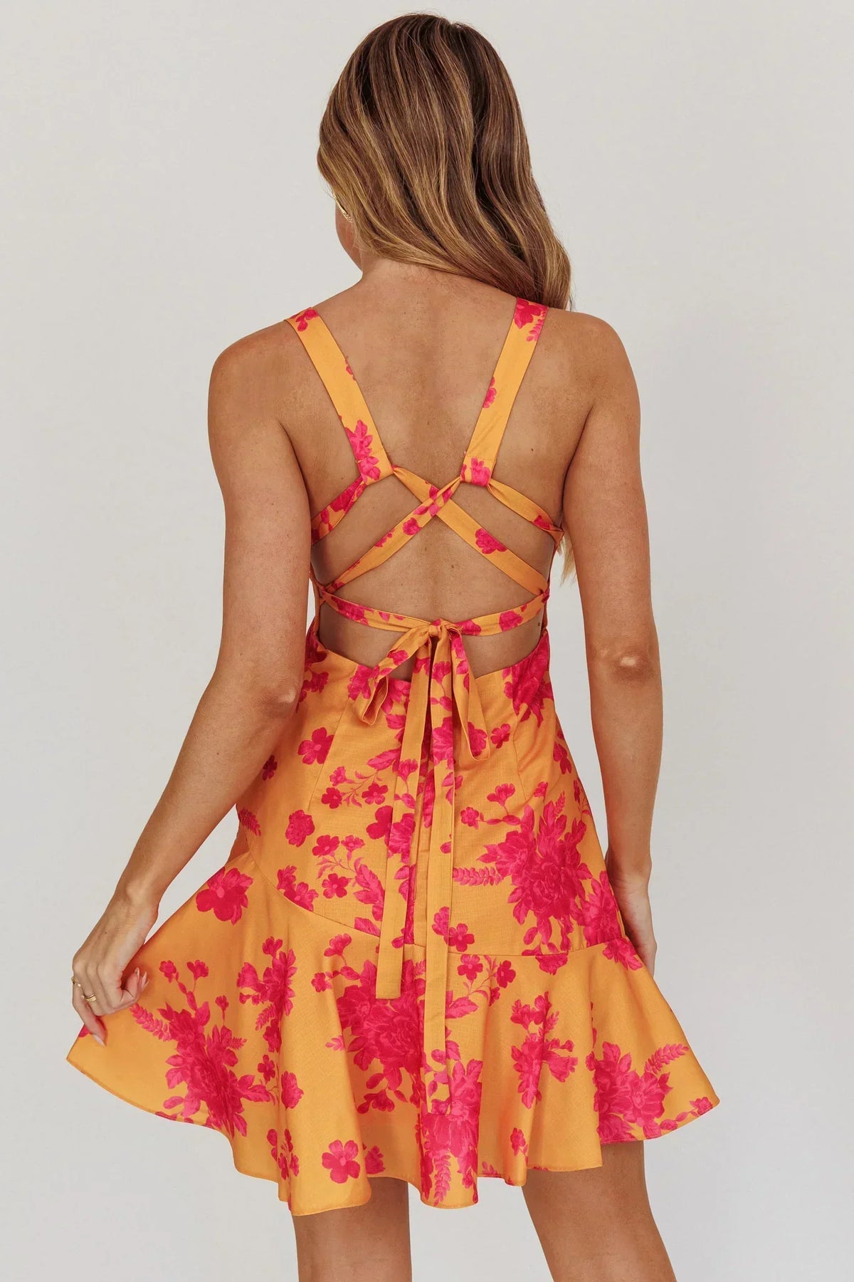 Like Me Strappy Back Mini Dress Floral Orange