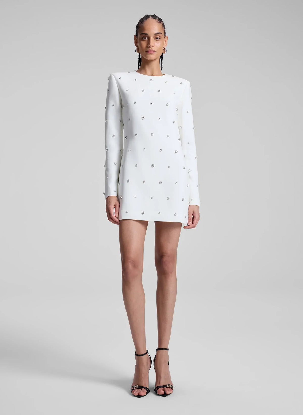 Crystal Embellished Crew Neck Long Sleeve Shift Mini Dress