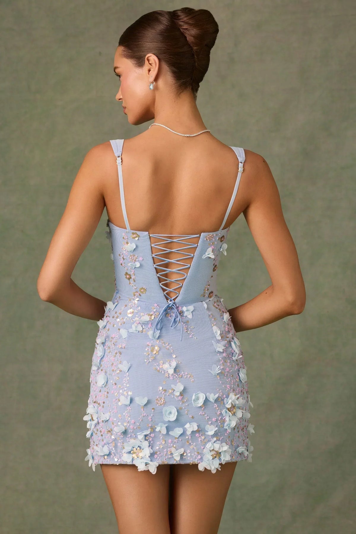 3D Floral Applique Embellished Square Neck Corset Mini Dress 2