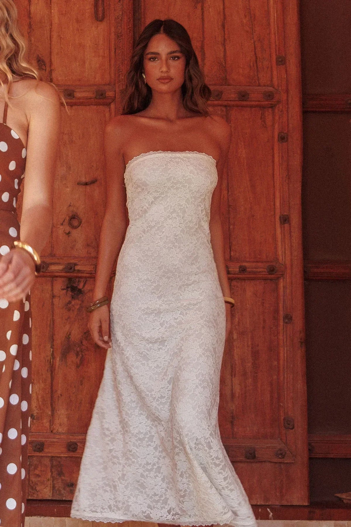 Floral Lace Strapless Scalloped Hem Column Maxi Dress 2