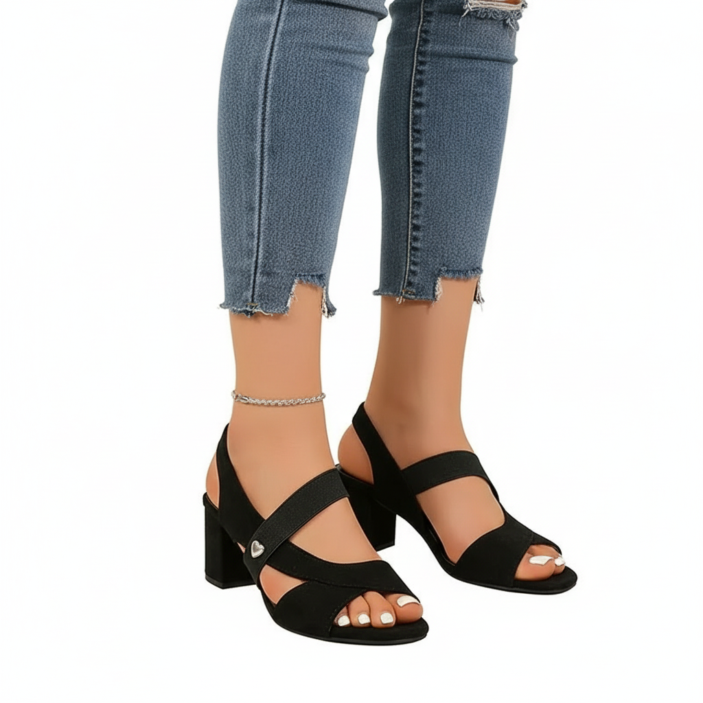 Peep Toe Elastic Strap Block Heel Sandals