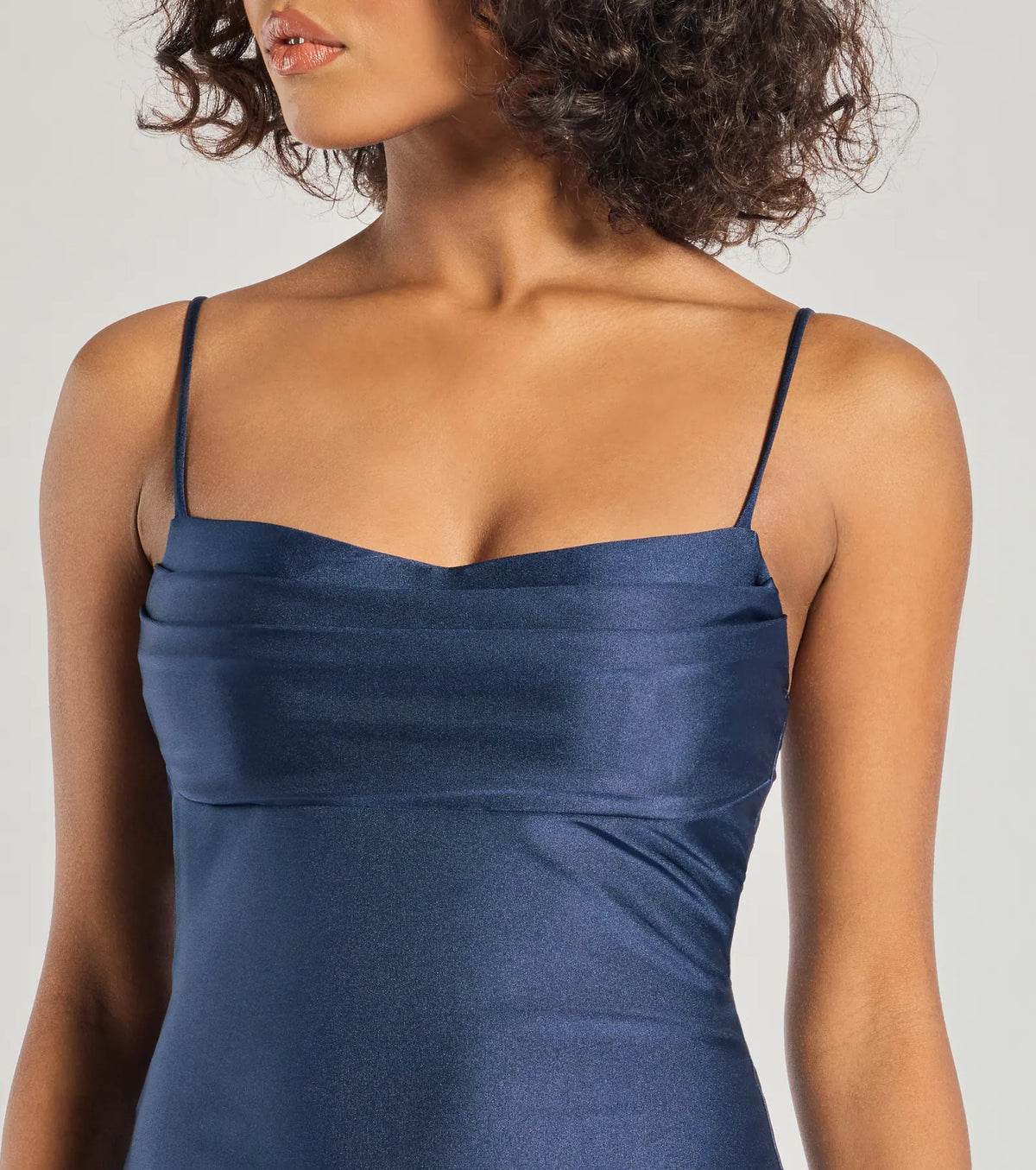 Satin Cowl Neck Spaghetti Strap A-Line Mini Dress 4
