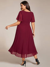 V-Neck Flutter Sleeve Chiffon High Low Midi Dress Wedding Guest 33